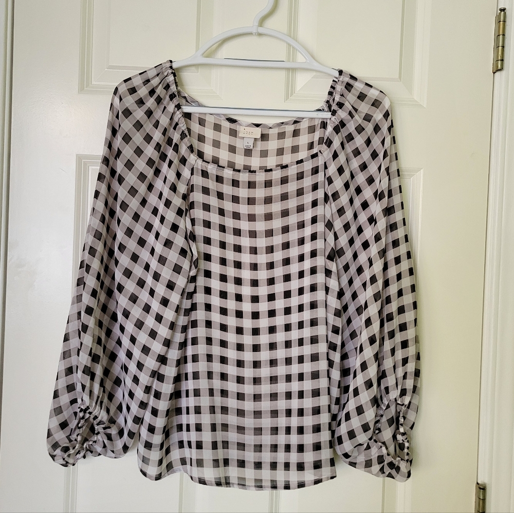 Black and White Gingham Sheer Blouse